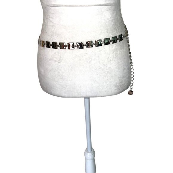 Vintage Womens Belt Silver Size Small Medium Drop Chain Metal Squares Classic - Picture 1 of 11